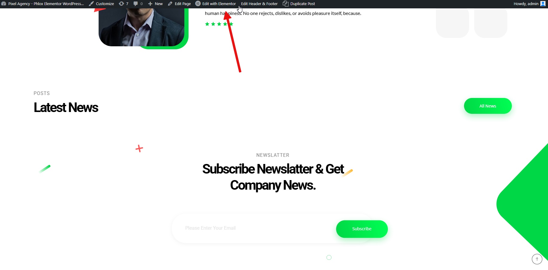 Editing the Page with Elementor
